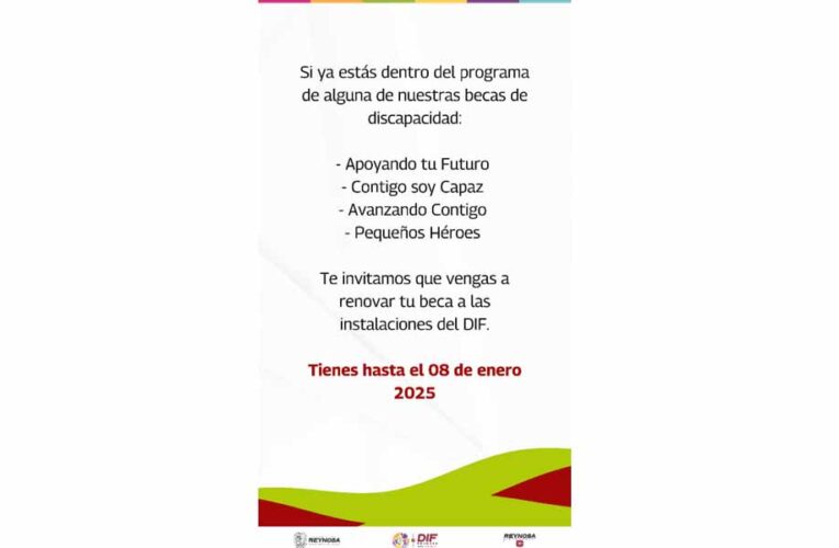 Miércoles 08 de enero último día para renovar becas DIF
