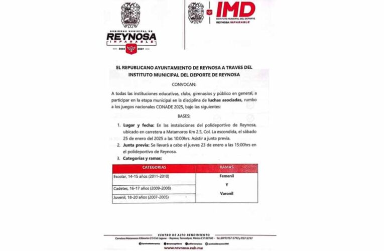 Recordatorio al Torneo Municipal de Lucha en el Polideportivo Reynosa