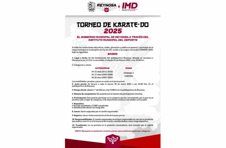 Invita Gobierno de Reynosa al Torneo Municipal de Karate