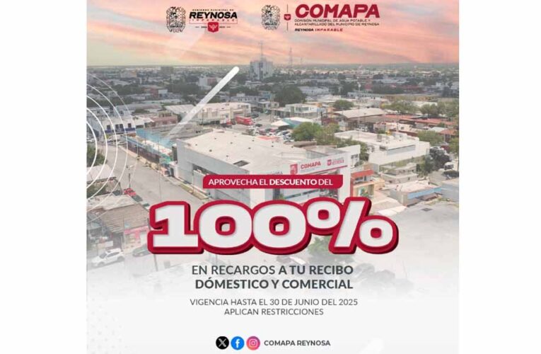 Invita COMAPA a aprovechar el descuento del 100% en recargos en el pago del agua