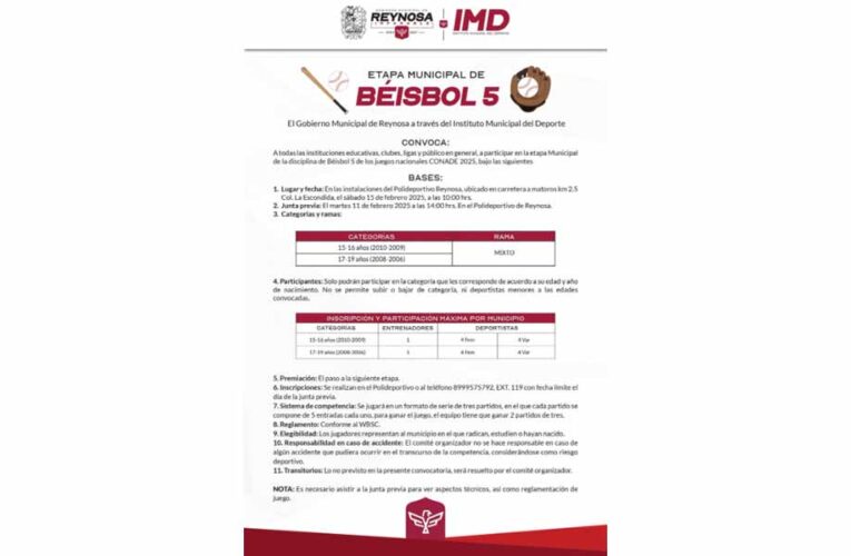Convocatoria abierta para la Etapa Municipal de Béisbol 5