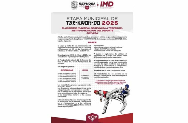 Convocatoria para la Etapa Municipal de Taekwondo