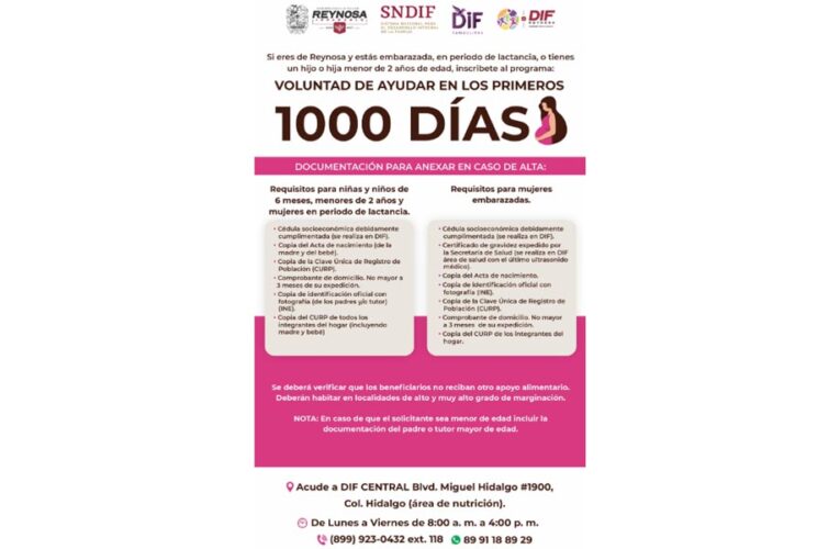Invita DIF Reynosa a registrarse al programa «Voluntad de Ayudar en los Primeros 1000 Días»