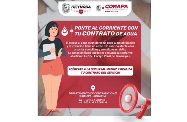 Invita COMAPA a realizar contratación y contribuir al buen funcionamiento del servicio