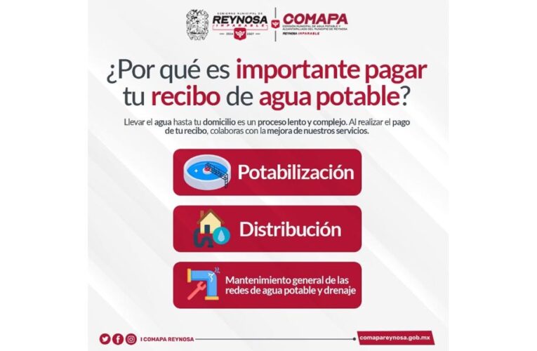 Invita COMAPA a realizar el pago puntual del agua para el buen funcionamiento del servicio