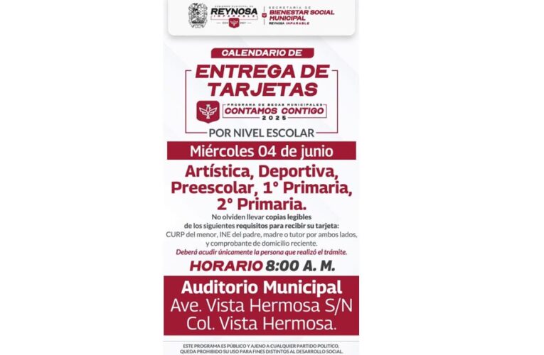 Entregarán Tarjetas de Becas Municipales a beneficiarios de Preescolar, Deporte, Arte y Primero y Segundo de Primaria