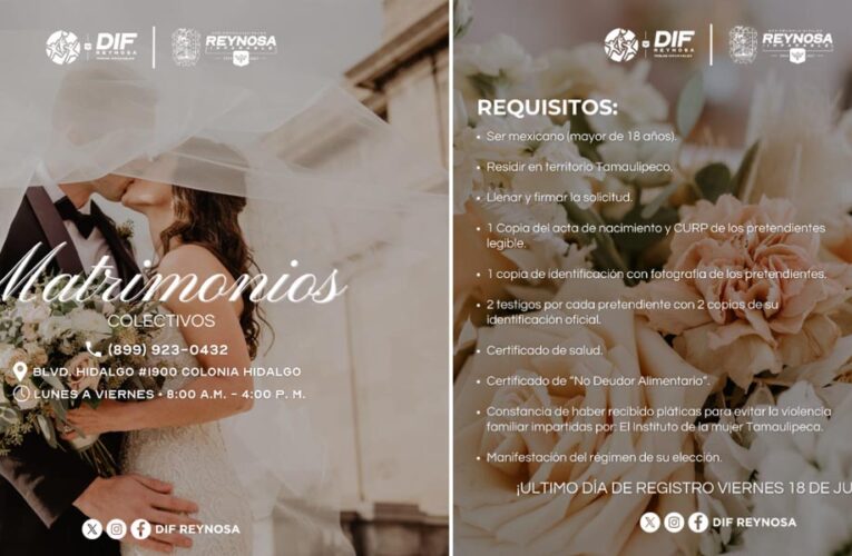Invita DIF-Reynosa a formalizar unión con la Campaña de Matrimonios Colectivos 2025