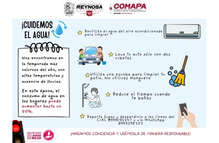 Exhorta COMAPA a hacer uso responsable del agua en esta temporada de calor