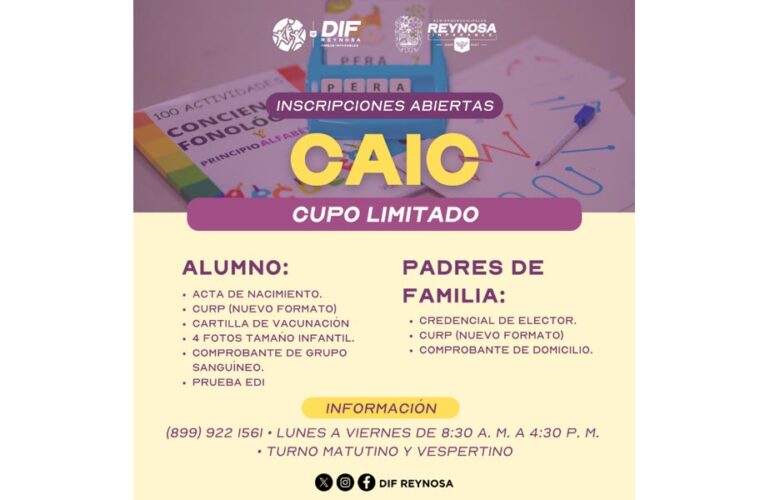 Abre DIF-Reynosa inscripciones en CAIC con atención integral para niñas y niños