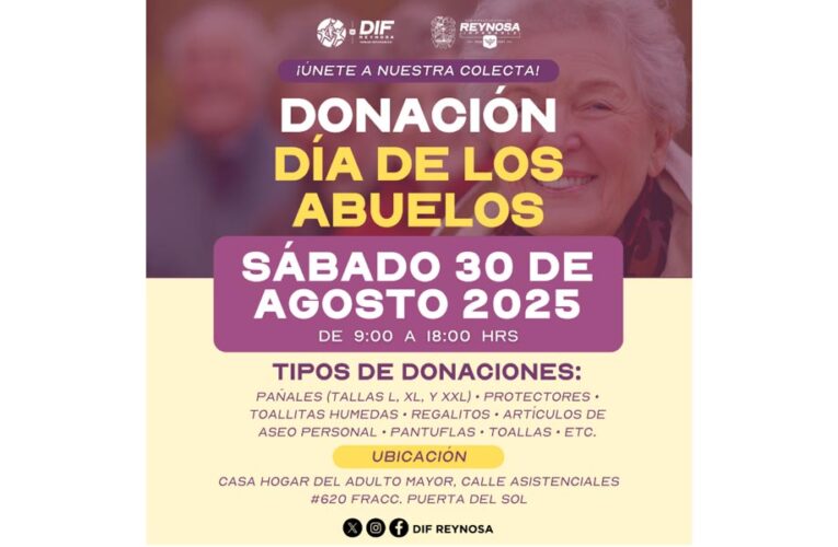 Invita DIF-Reynosa a participar en colecta por el Día de los Abuelos