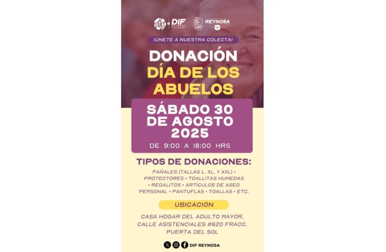 Este sábado invita DIF-Reynosa a participar en Colecta del Día del Abuelo