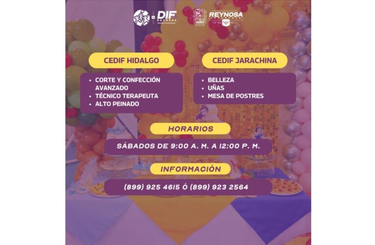 Invita DIF-Reynosa a inscribirse a los talleres sabatinos