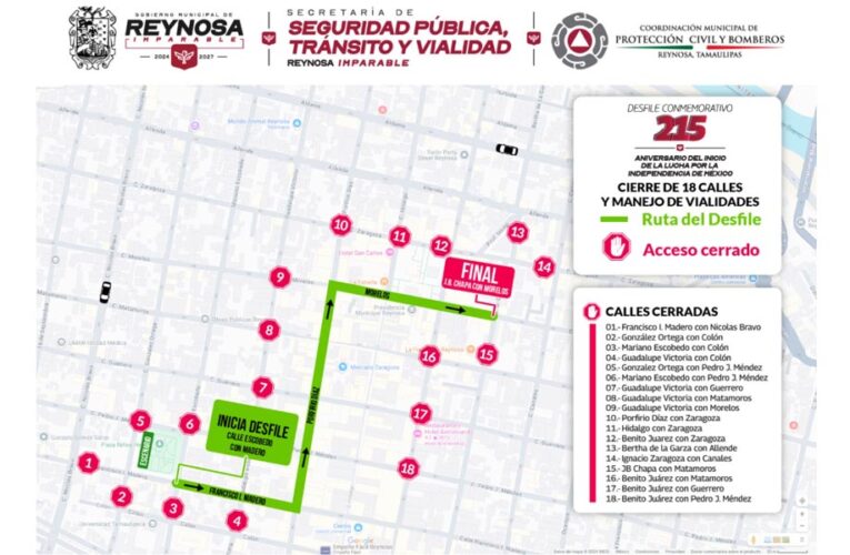 Invita Gobierno de Reynosa al Desfile Conmemorativo del 16 de Septiembre