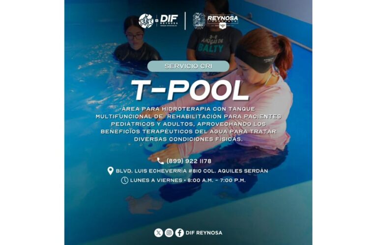 Fortalece DIF-Reynosa rehabilitación con el servicio de hidroterapia T-Pool