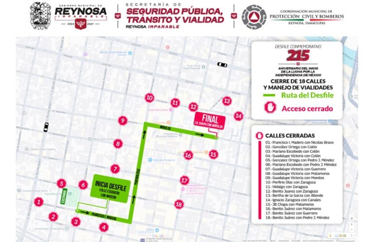 Cerrarán calles del Centro por Desfile Conmemorativo del 16 de Septiembre