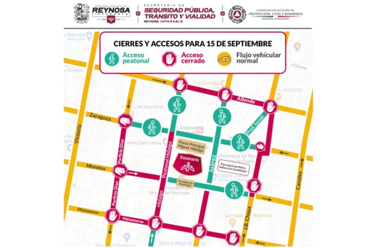 Cierre de vialidades en Zona Centro por ceremonia del Grito de Independencia