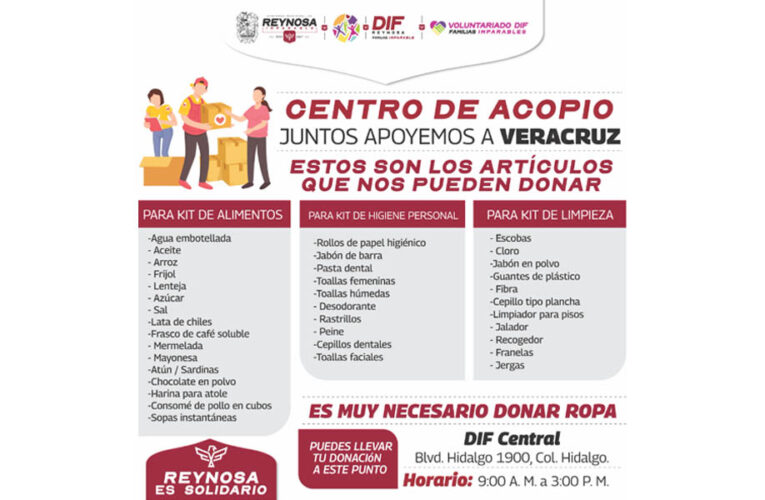 Instalan Alcalde Carlos Peña Ortiz, DIF y Voluntariado centro de acopio para apoyar a familias de Veracruz