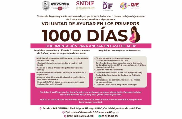 Invita DIF-Reynosa a registrarse en el programa “Voluntad de Ayudar en los Primeros 1000 Días”