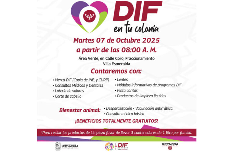 Acercará DIF-Reynosa servicios gratuitos al fraccionamiento Villa Esmeralda