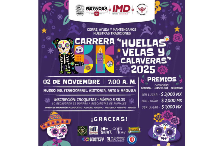 Invita Gobierno de Reynosa a participar en la Carrera 5K Huellas, Velas y Calaveras 2025