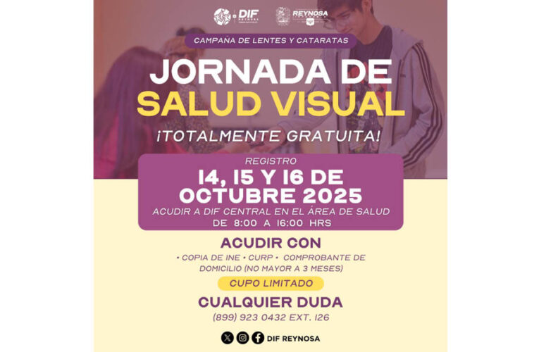 Invita DIF-Reynosa a registrarse a Jornada de Salud Visual para apoyar a la población con problemas de la vista