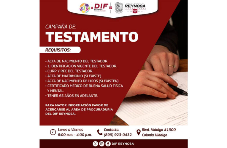 Impulsan DIF-Reynosa y Voluntariado campaña de Testamento para proteger el patrimonio familiar