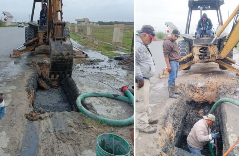 Atiende COMAPA fuga de agua residual en la Carretera Reynosa–Río Bravo