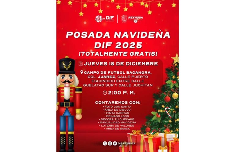 Invita DIF-Reynosa a Posada Navideña 2025 en la colonia Juárez