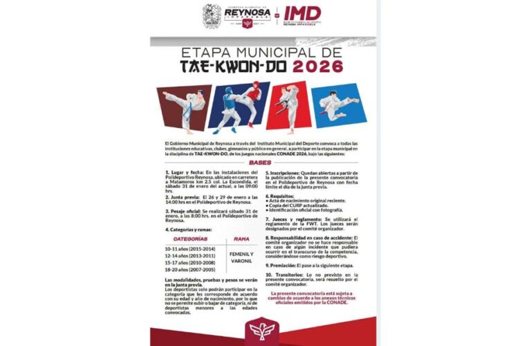 Invita el Gobierno de Reynosa a participar en el Torneo Municipal de Taekwondo