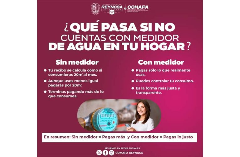 Invita COMAPA Reynosa a regularizar servicio mediante instalación de medidores