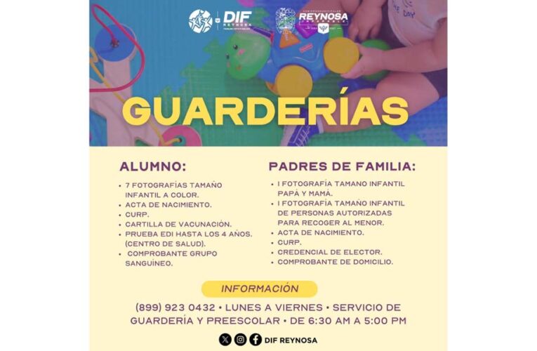 Mantiene DIF-Reynosa abiertas inscripciones en guarderías para el cuidado infantil