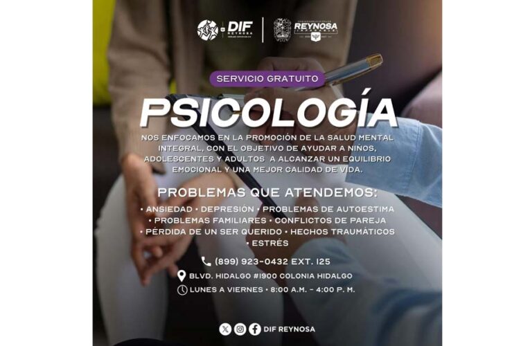 Ofrece DIF-Reynosa atención psicológica gratuita para fortalecer la salud mental