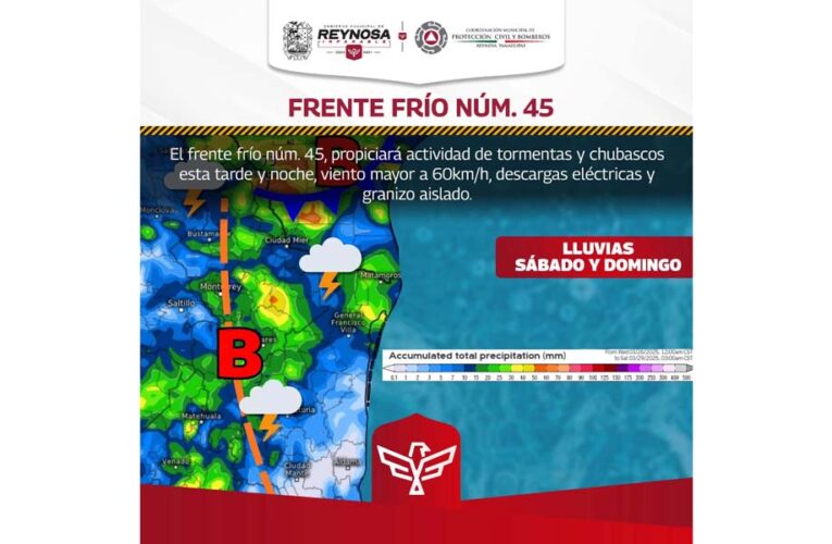 Traerá Frente Frío No. 45 lluvias a Reynosa: PCyB