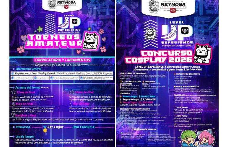 Celebrará Reynosa Concurso Gamer & Anime 2026 LEVEL UP Experience
