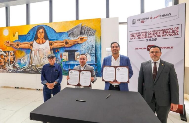 Firmaron Gobierno de Carlos Peña Ortiz y Aeropuerto Internacional Lucio Blanco la conservación de Murales
