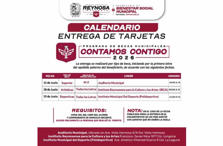 Informa Gobierno de Reynosa actualización de fechas para Becas Municipales