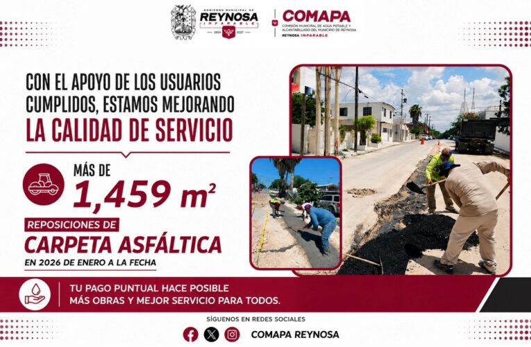 Avanza COMAPA en reposición de carpeta asfáltica tras trabajos de agua y drenaje