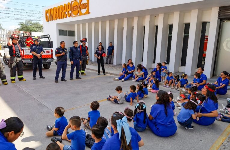 Promueve Protección Civil y Bomberos de Reynosa cultura de prevención en GYMBOREE Juego & Música