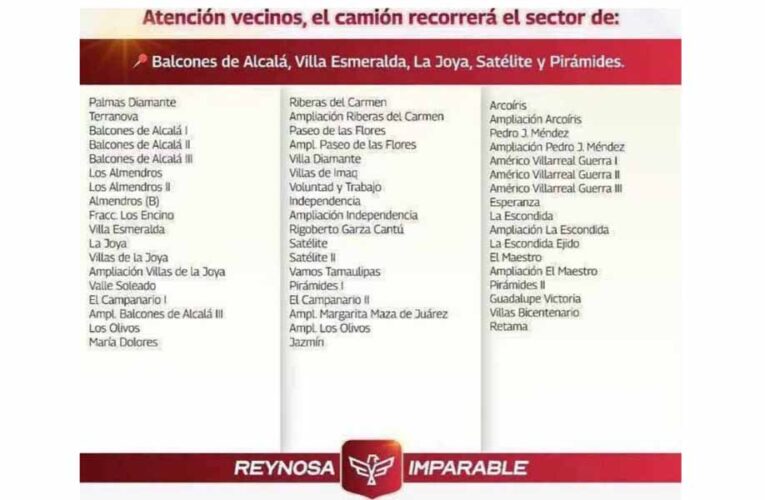 Consulta la ruta de recolección en Reynosa este lunes 31 de agosto