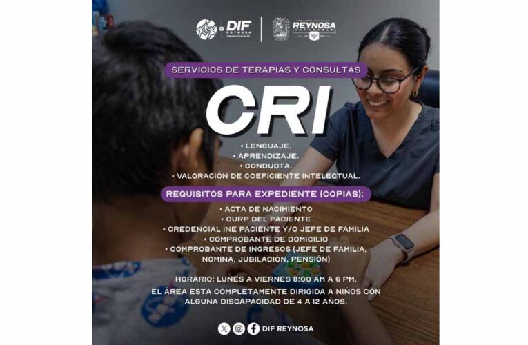 Brinda CRI Reynosa terapias para niñas y niños