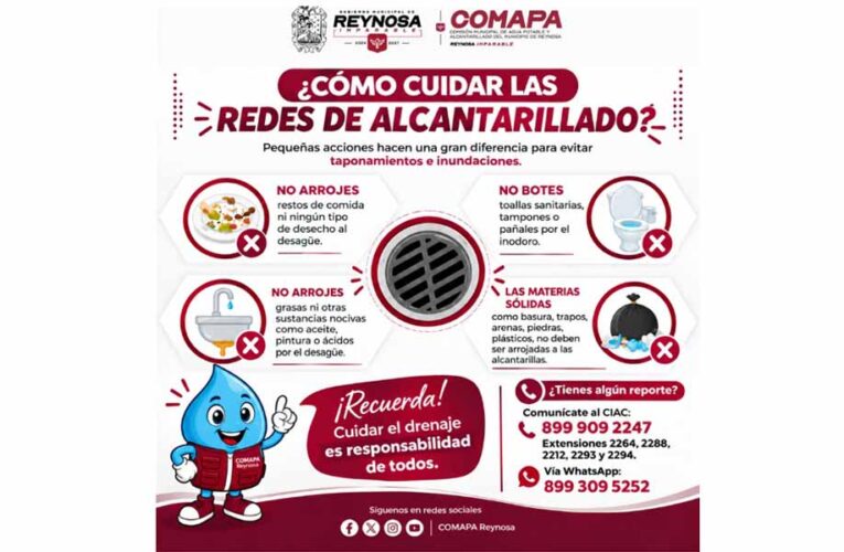 Exhorta COMAPA a la ciudadanía a cuidar las redes de alcantarillado