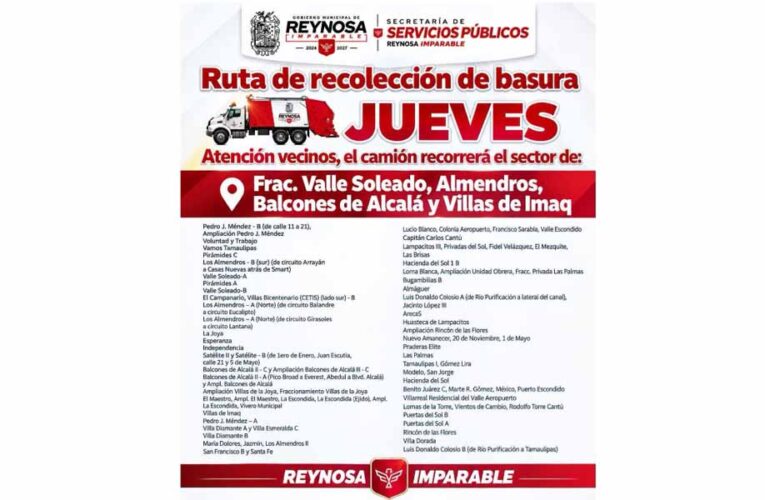 Este jueves 8 de octubre toca recolección de basura en tu colonia
